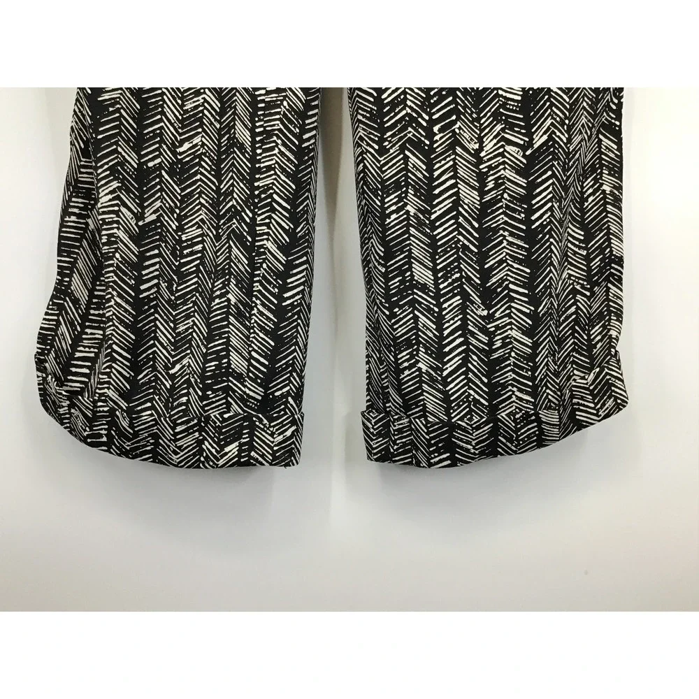 LOFT Black & White Geometric Print Wide Leg Jumpsuit Tie Waist Pockets - Picture 5 of 9